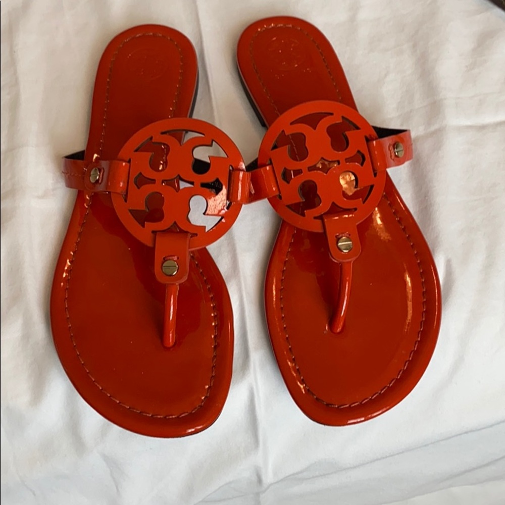 Tory Burch Orange Patent Miller Sandals Sz8